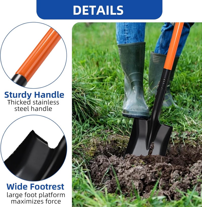 TwinkleTool Small Square Shovel for Digging with Metal Handle, 43.3 Inch Heavy Duty Small Shovel, Trench Shovels Ideal for Digging Gardening Trenching Camping Planting Transferring, Orange - Image 2